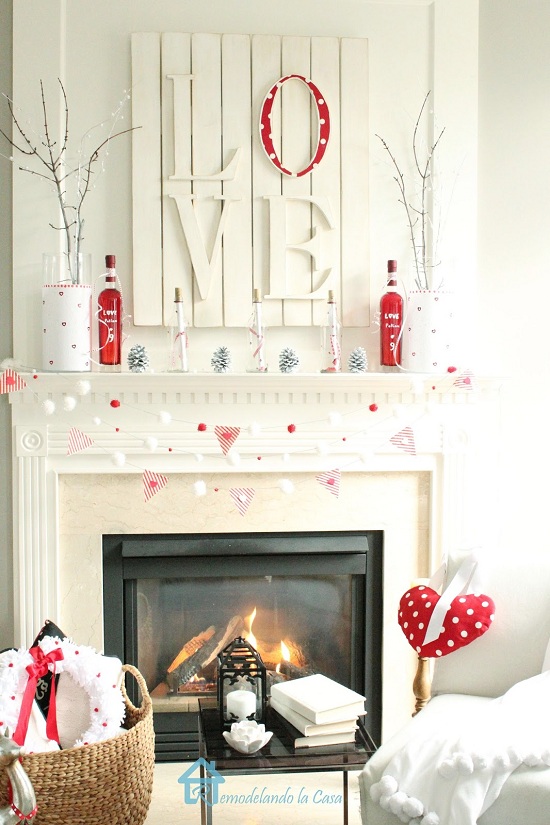 Valentine's red and white mantel 3