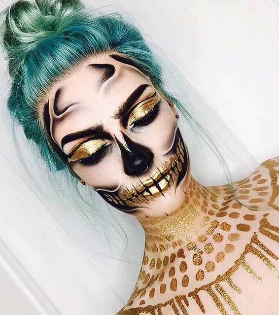 DIY Halloween Makeup Skull Gold