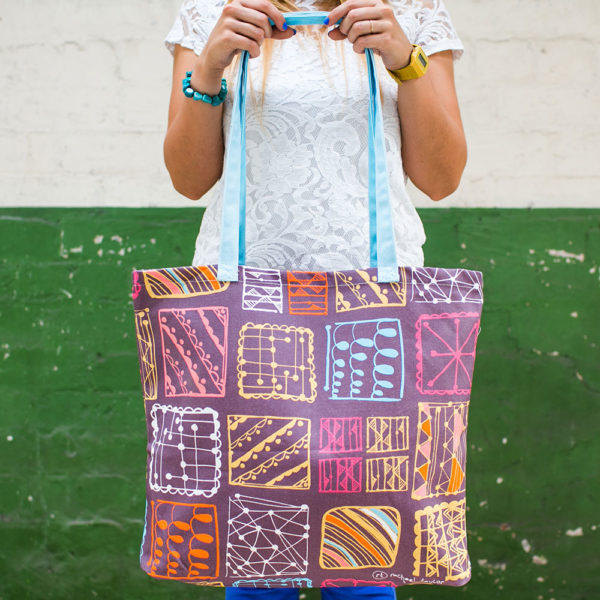 Doodle Squares Canvas Shopper Bag